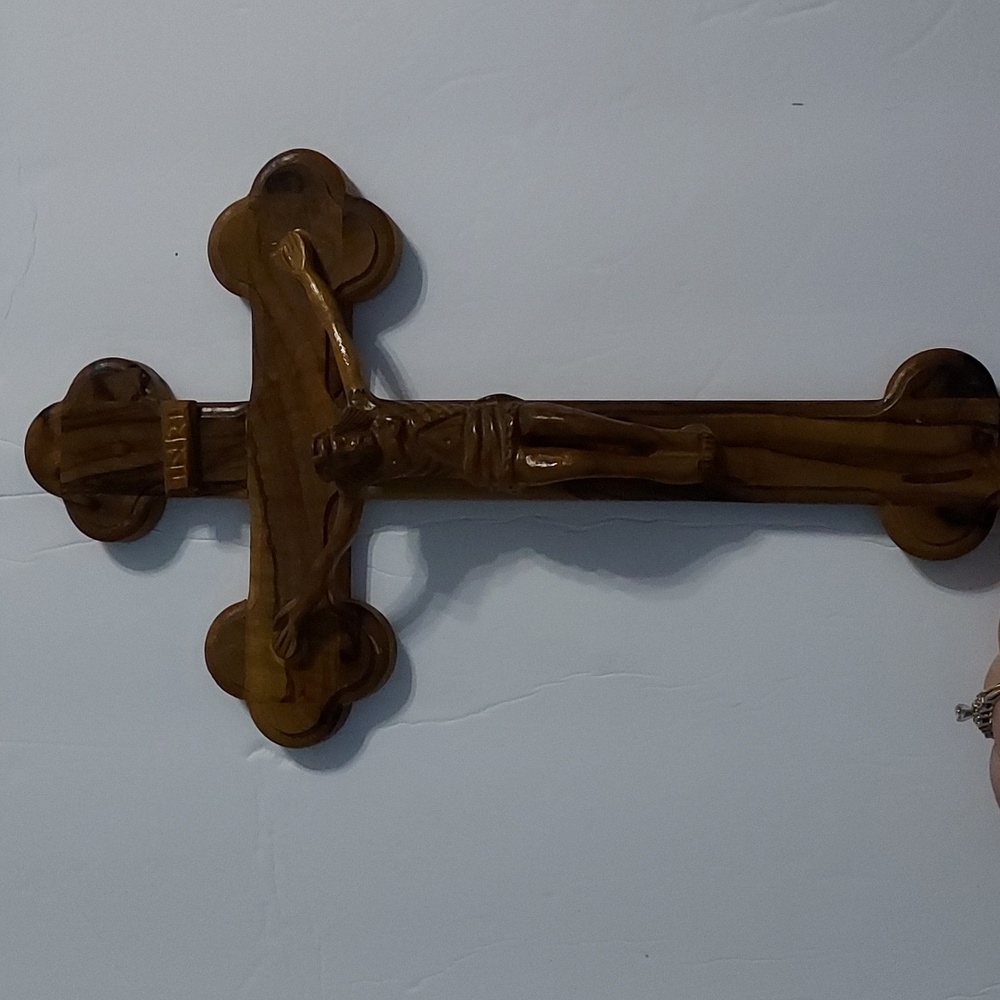 Carved Wood Cruifix INRI Jesus Christ,11 3/4in.Hx6 7/8in.W.Brown Cross.